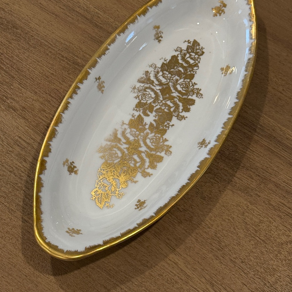 Porcelaine de France Gold and White Hand Painted Serving Dish France